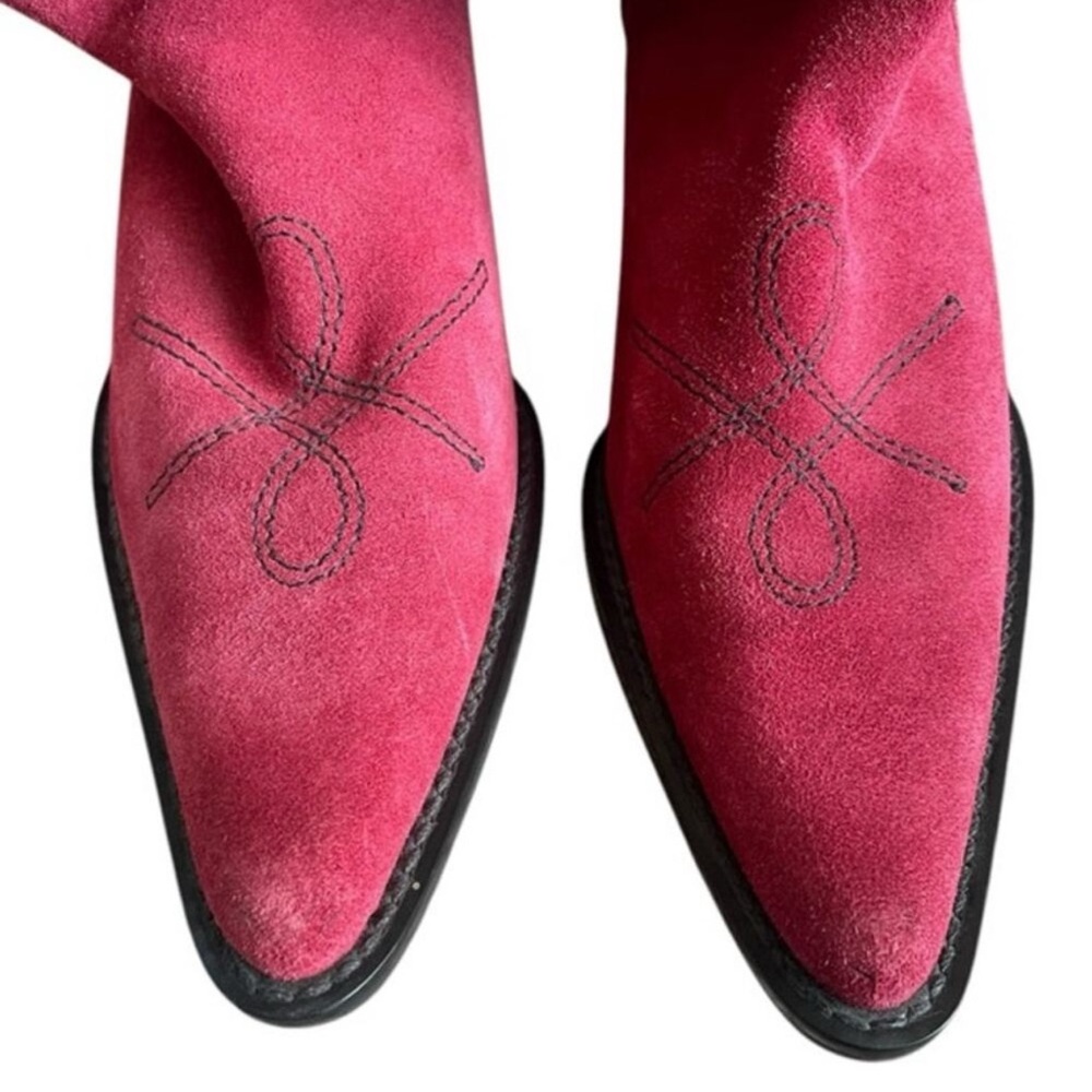 Franco Sarto Pink Suede Western Ankle Boots - Picture 2 of 5